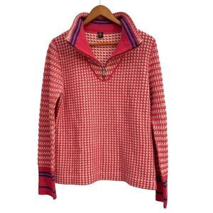 Bogner Fire & Ice New Wool Pink White and Blue Half Zip Knit Women's Sweater